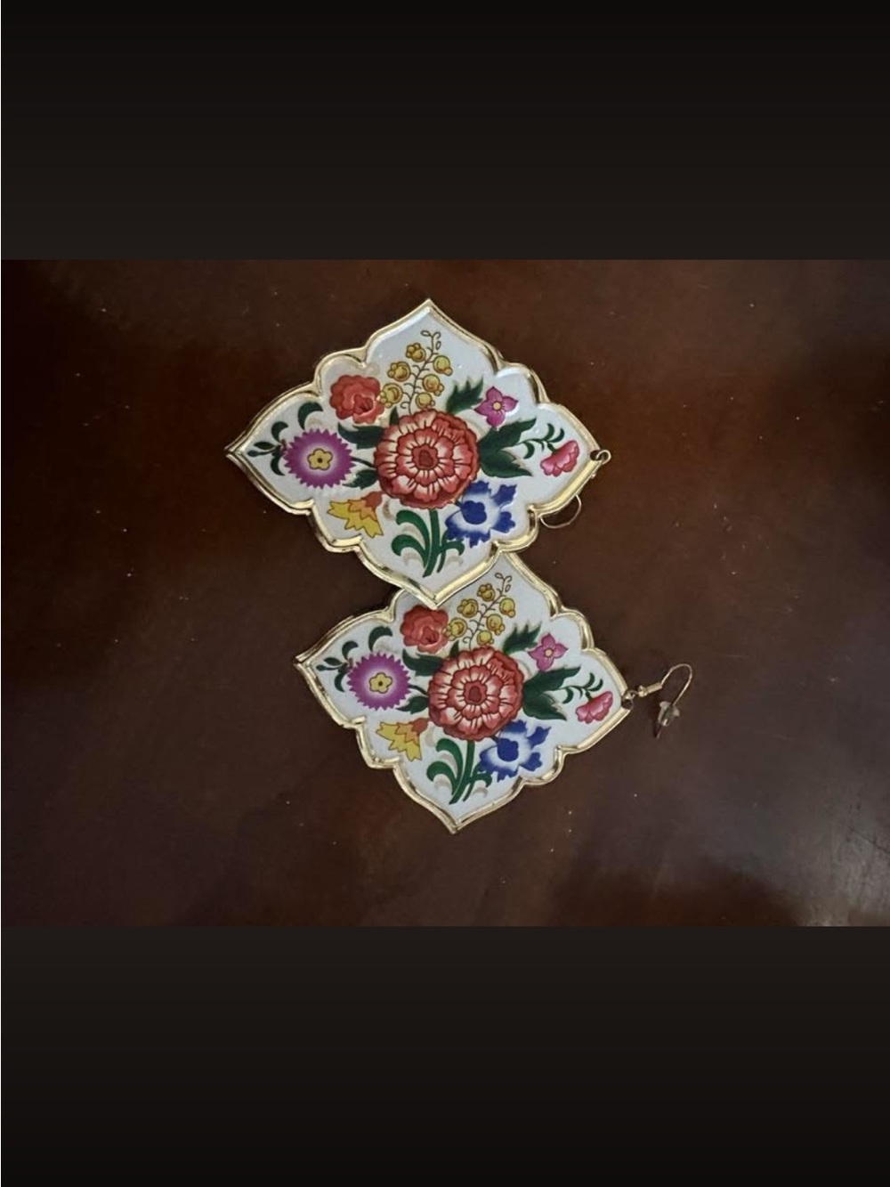 Plunder White Floral Tile Earrings with Red, Pink, Blue and Green Accents